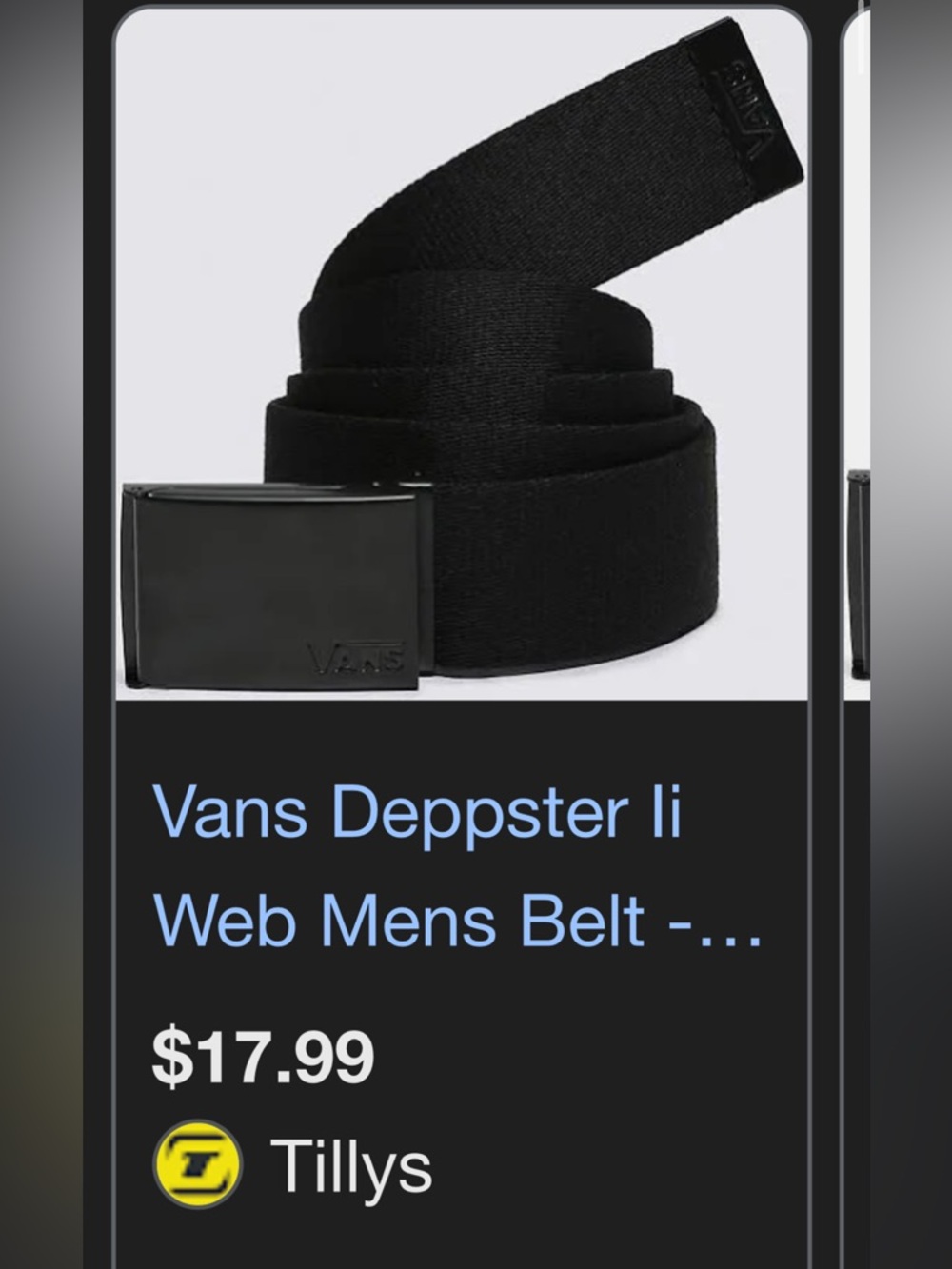 Unisex Vans Black Fabric Belt - Picture 2 of 7